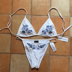 LA Hearts White Embroidered Bikini